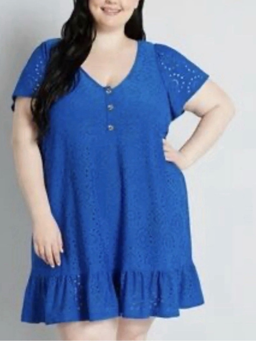 ModCloth Eyelet Light Shining Through Babydoll Dress Sapphire Blue Size 1X